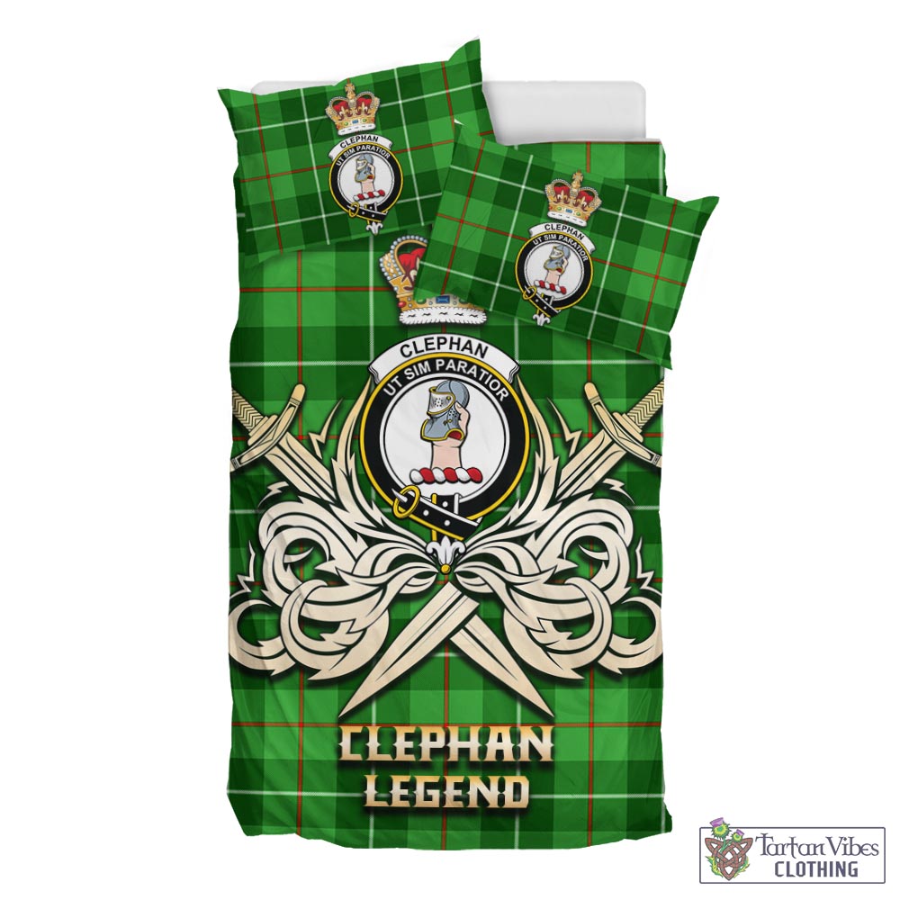 Tartan Vibes Clothing Clephan Tartan Bedding Set with Clan Crest and the Golden Sword of Courageous Legacy