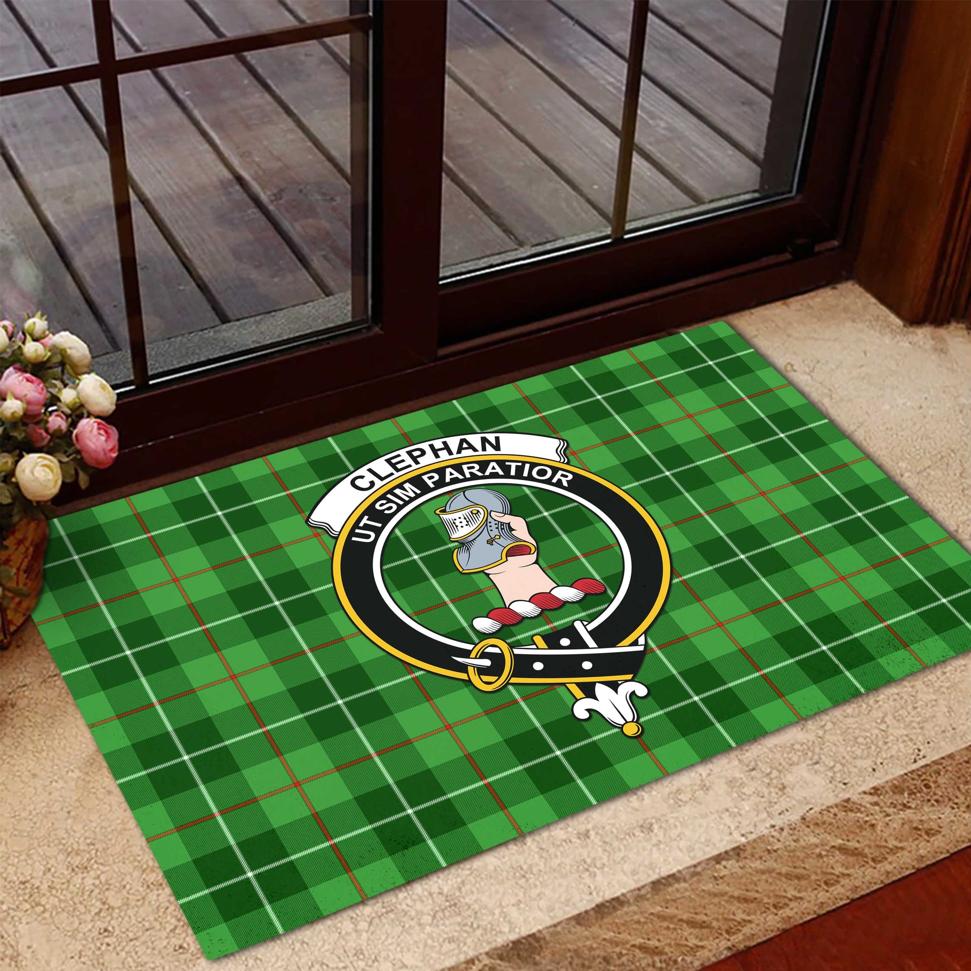 Clephane (Clephan) Tartan Rubber Doormat with Family Crest - Tartan Vibes Clothing