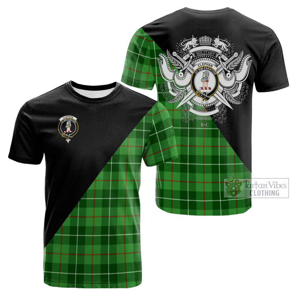 Tartan Vibes Clothing Clephan Tartan Cotton T-shirt with Family Crest and Military Logo Style