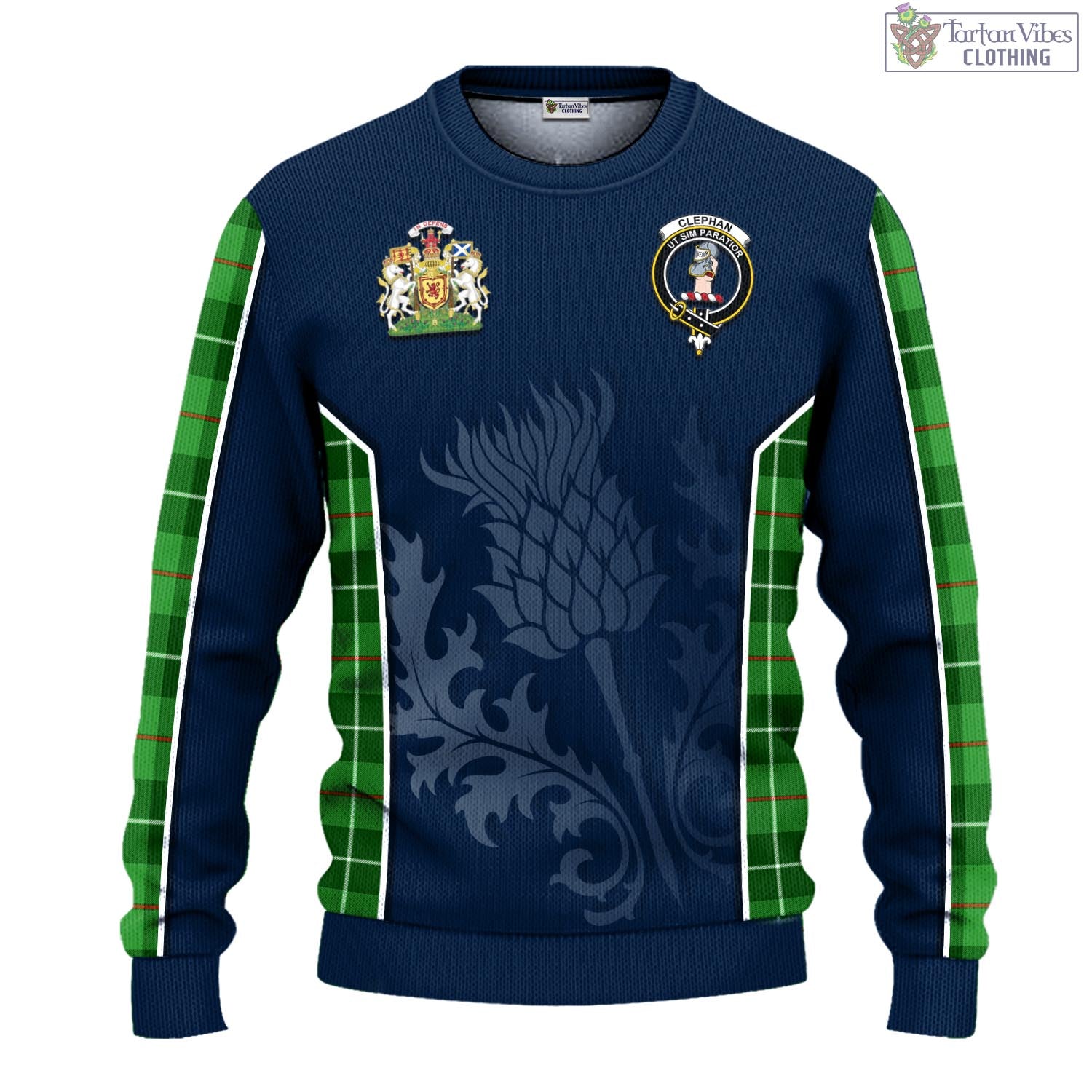 Clephane (Clephan) Tartan Knitted Sweatshirt with Family Crest and Scottish Thistle Vibes Sport Style - Tartan Vibes Clothing