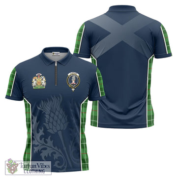 Clephan Tartan Zipper Polo Shirt with Family Crest and Scottish Thistle Vibes Sport Style