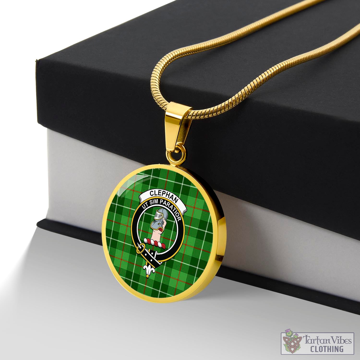 Clephane (Clephan) Tartan Circle Necklace with Family Crest Luxury Necklace (Gold) No - Tartan Vibes Clothing
