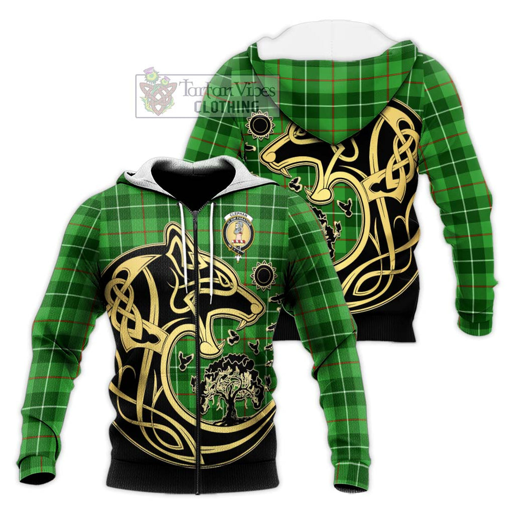 Clephane (Clephan) Tartan Knitted Hoodie with Family Crest Celtic Wolf Style Unisex Knitted Zip Hoodie - Tartan Vibes Clothing