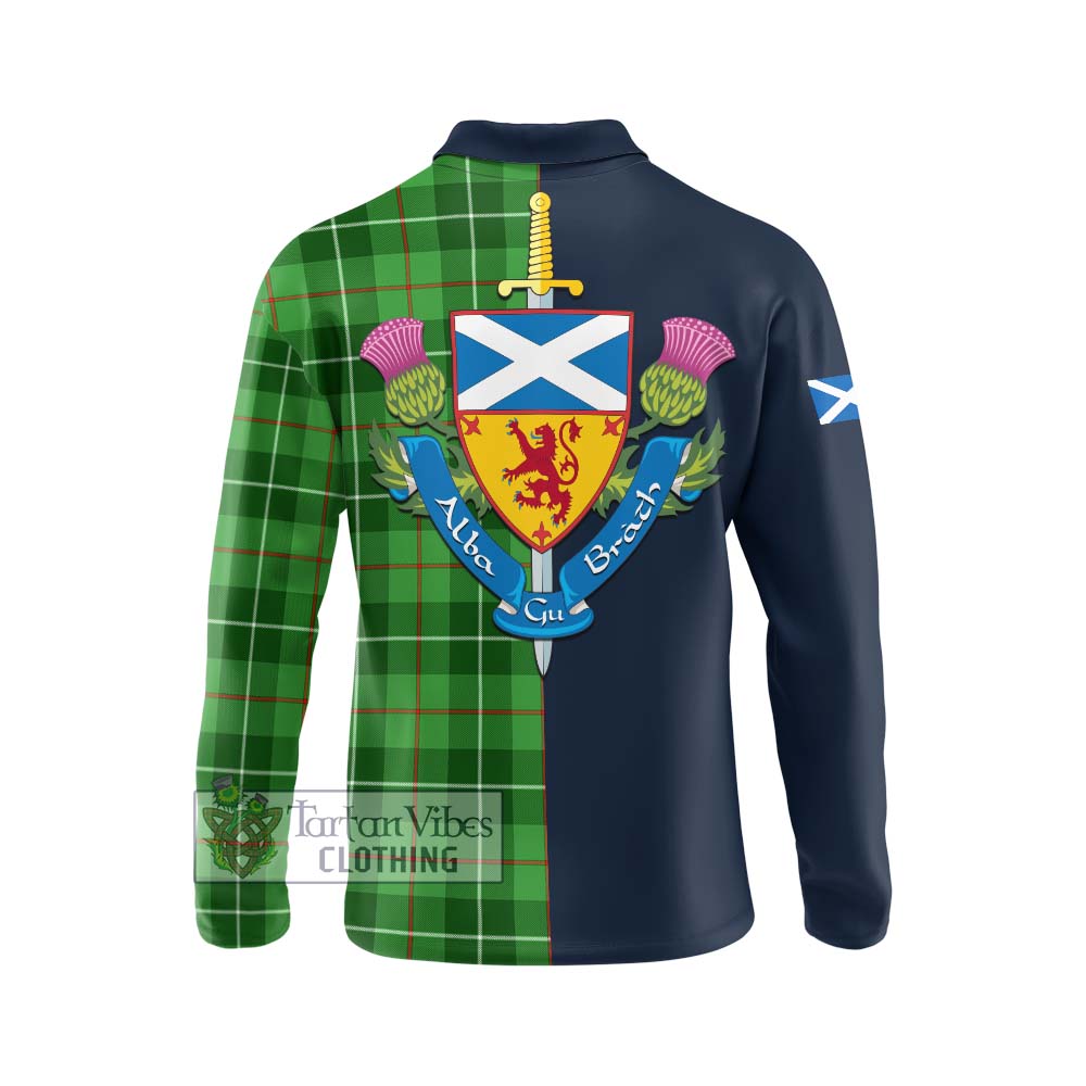 Clephane (Clephan) Tartan Long Sleeve Polo Shirt Alba with Scottish Lion Royal Arm Half Style - Tartan Vibes Clothing