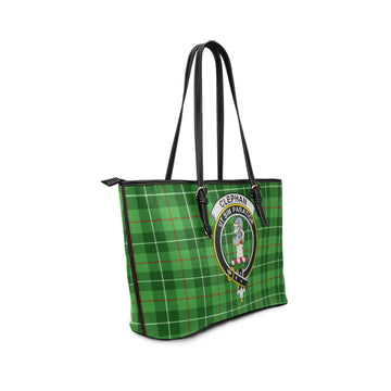 Clephan Tartan Leather Tote Bag with Family Crest