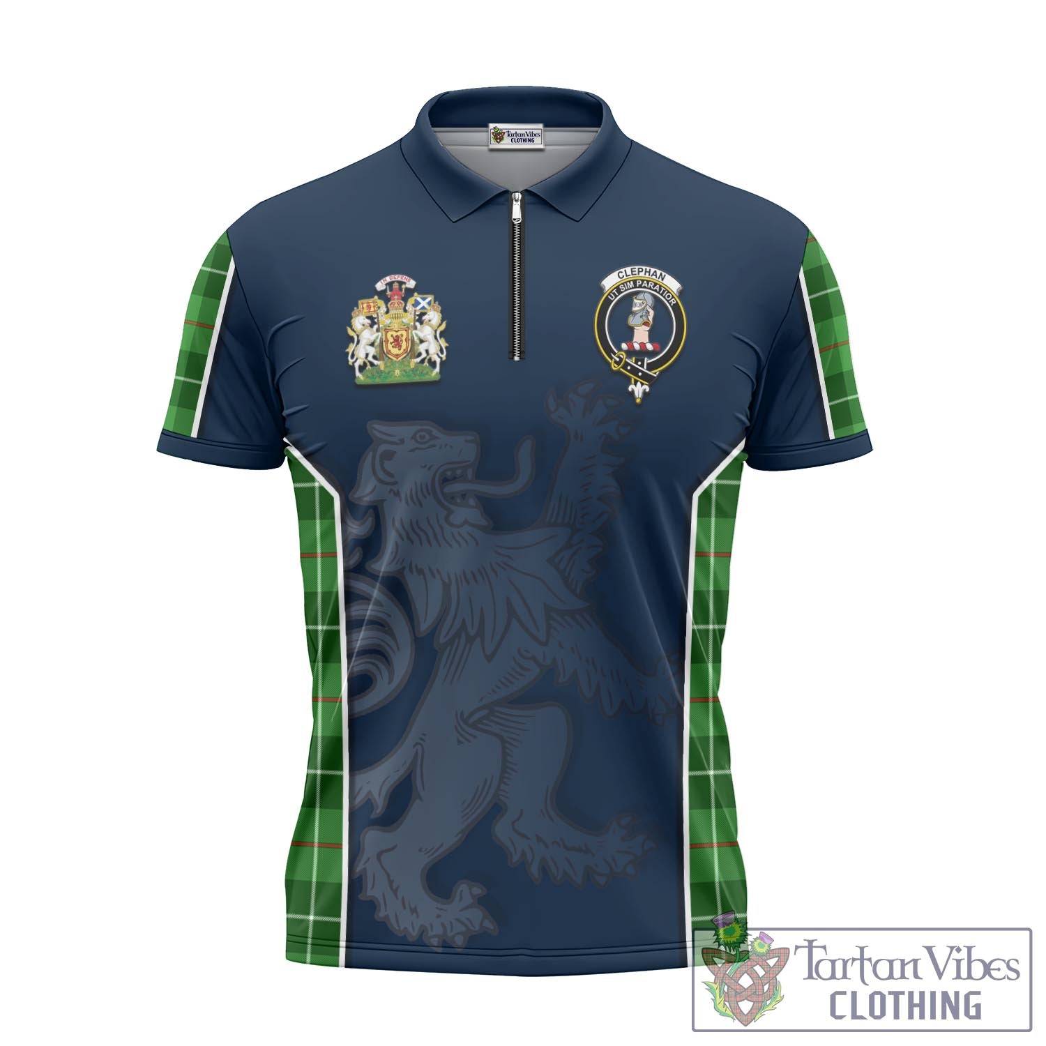 Tartan Vibes Clothing Clephan Tartan Zipper Polo Shirt with Family Crest and Lion Rampant Vibes Sport Style