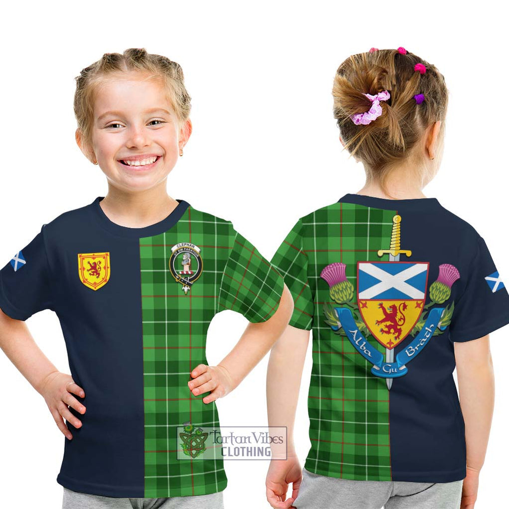 Clephane (Clephan) Tartan Kid T-Shirt Alba with Scottish Lion Royal Arm Half Style - Tartan Vibes Clothing