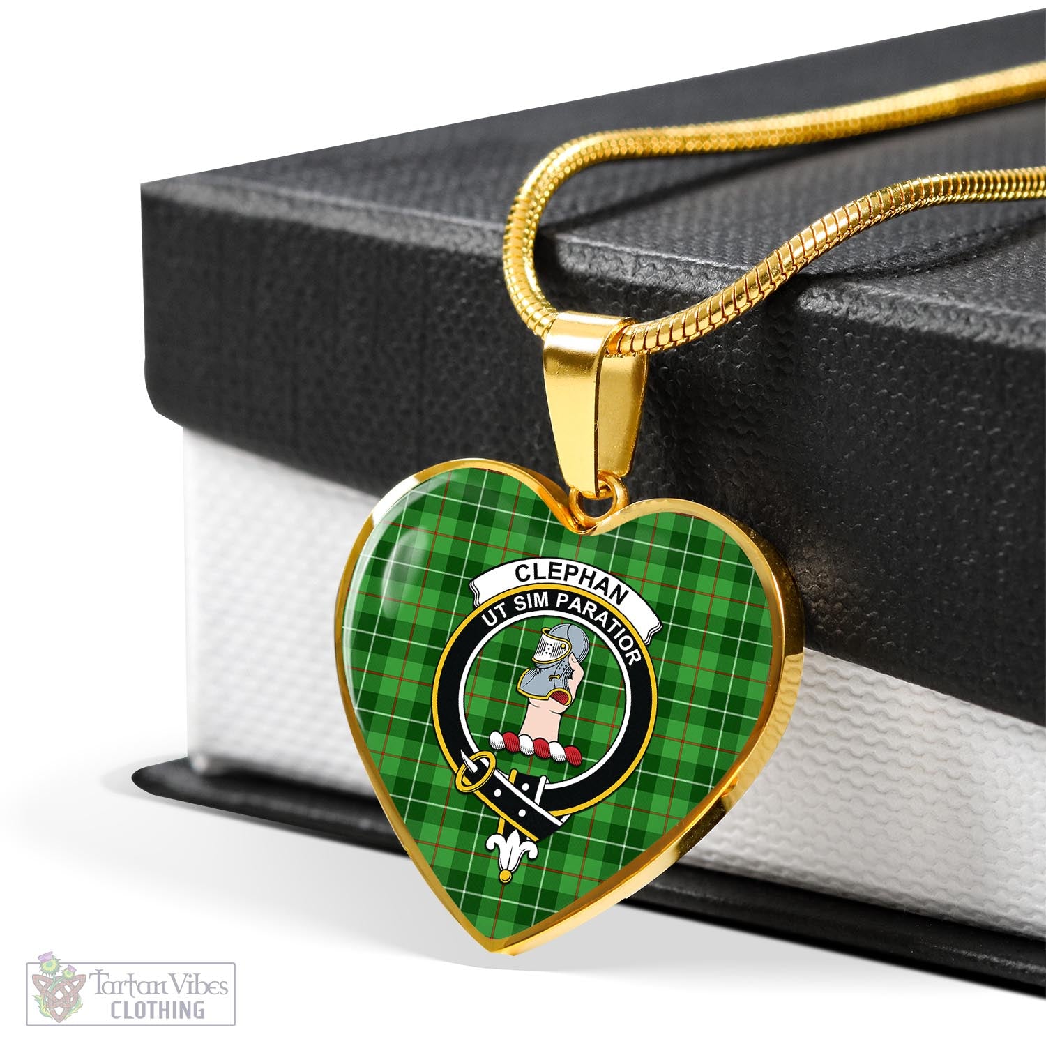 Clephane (Clephan) Tartan Heart Necklace with Family Crest - Tartan Vibes Clothing