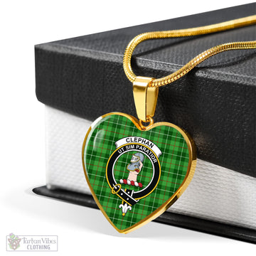 Clephan Tartan Heart Necklace with Family Crest