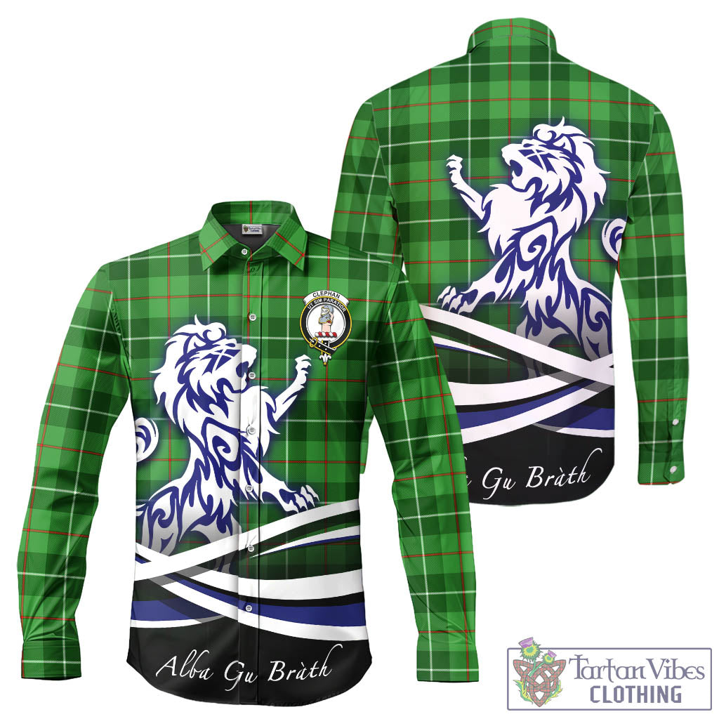 Clephane (Clephan) Tartan Long Sleeve Button Up Shirt with Alba Gu Brath Regal Lion Emblem - Tartan Vibes Clothing