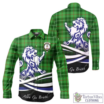 Clephane (Clephan) Tartan Long Sleeve Button Up Shirt with Alba Gu Brath Regal Lion Emblem - Tartan Vibes Clothing