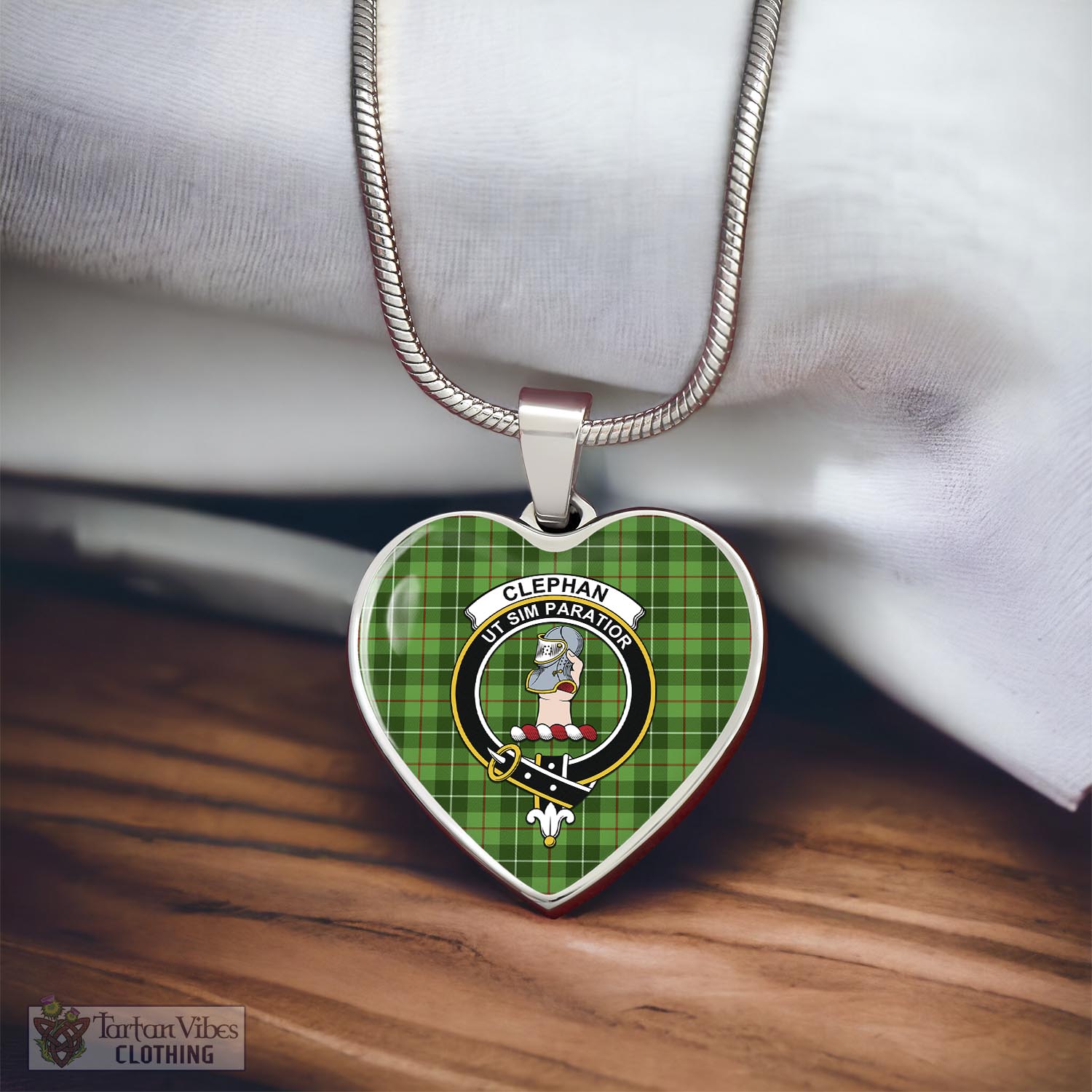 Clephane (Clephan) Tartan Heart Necklace with Family Crest - Tartan Vibes Clothing