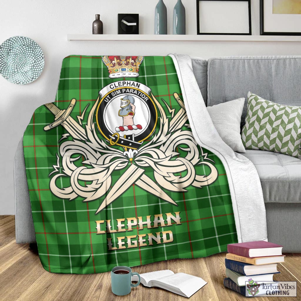 Tartan Vibes Clothing Clephan Tartan Blanket with Clan Crest and the Golden Sword of Courageous Legacy