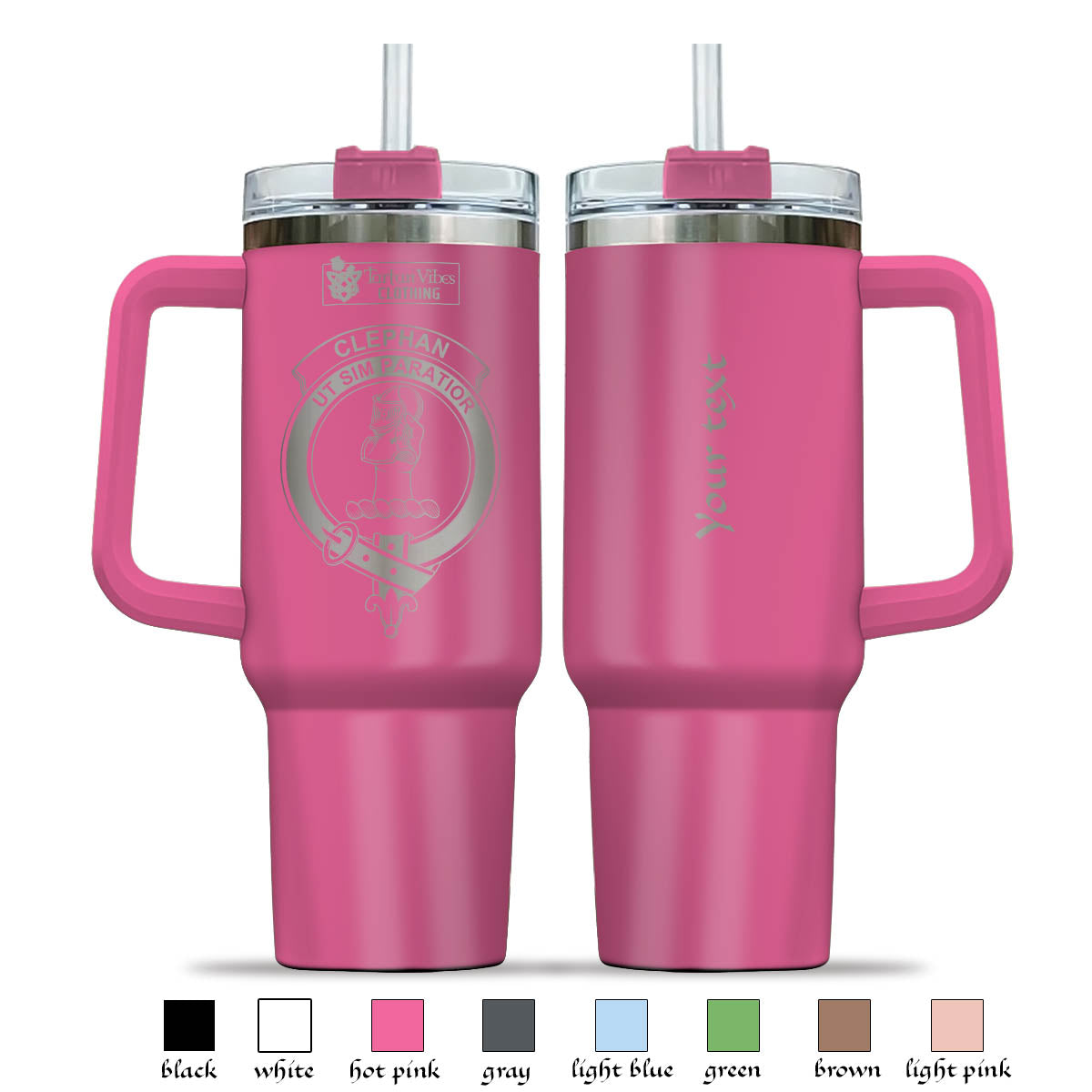 Tartan Vibes Clothing Clephan Engraved Family Crest Tumbler with Handle