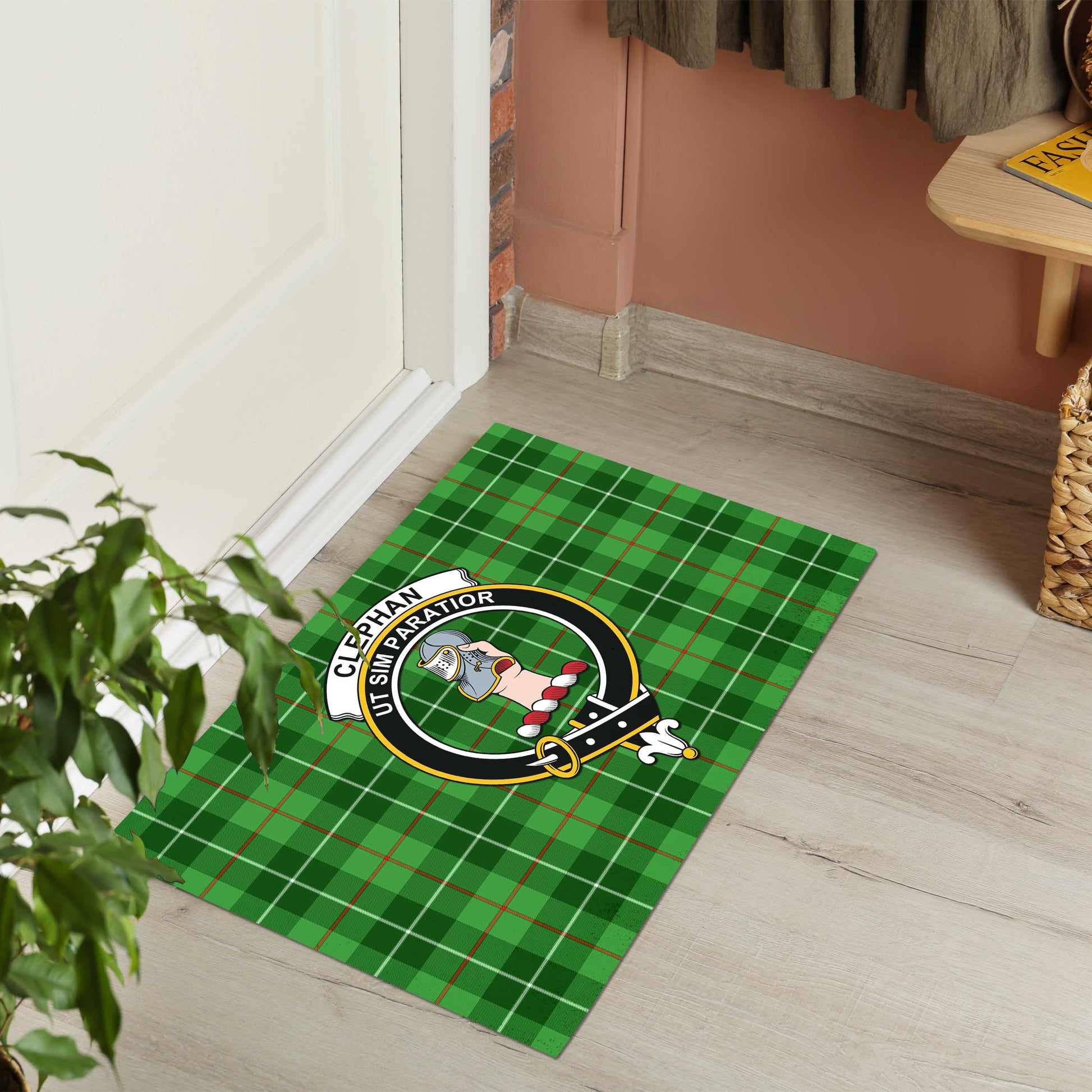 Clephane (Clephan) Tartan Rubber Doormat with Family Crest - Tartan Vibes Clothing