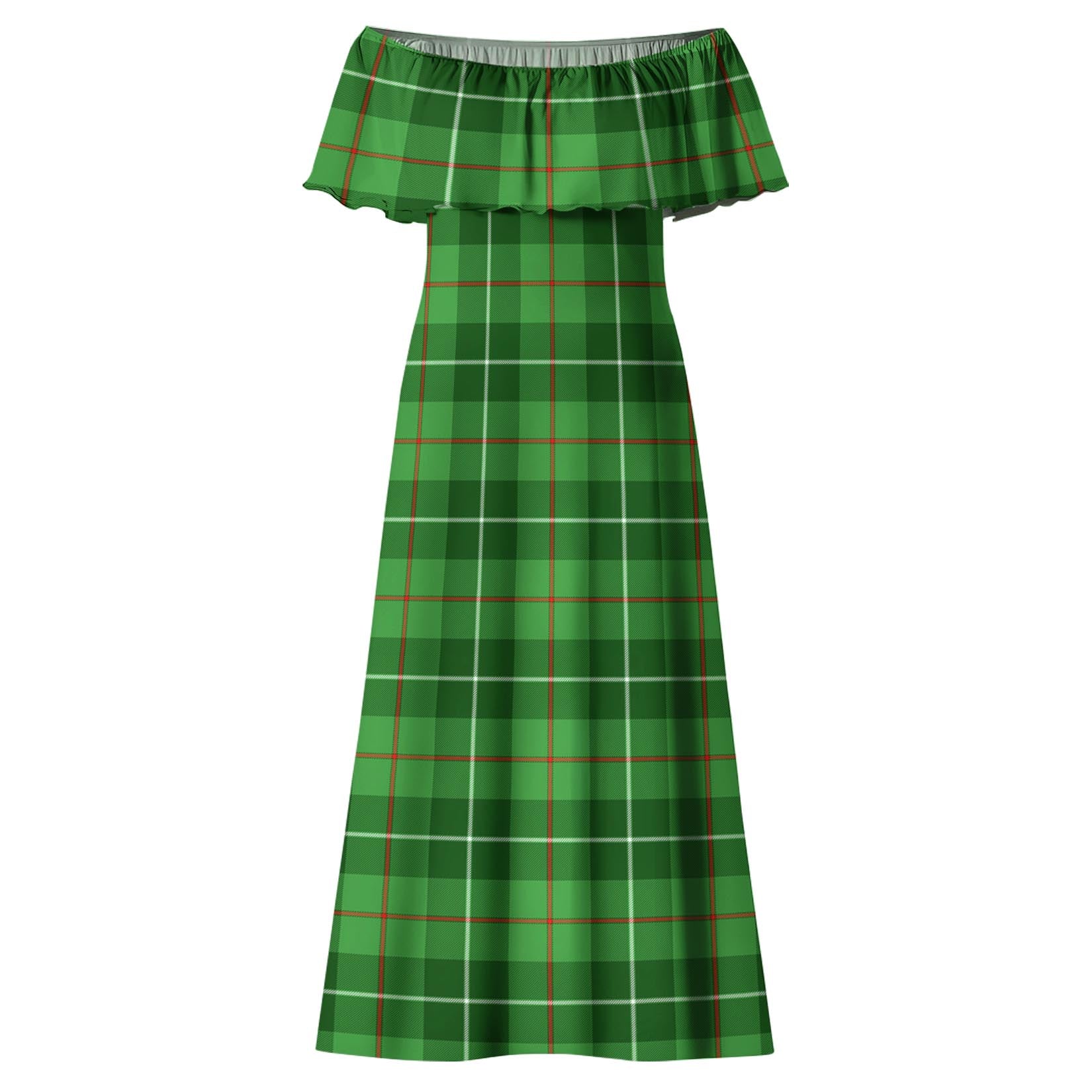 Clephane (Clephan) Tartan Off Shoulder Long Dress - Tartan Vibes Clothing