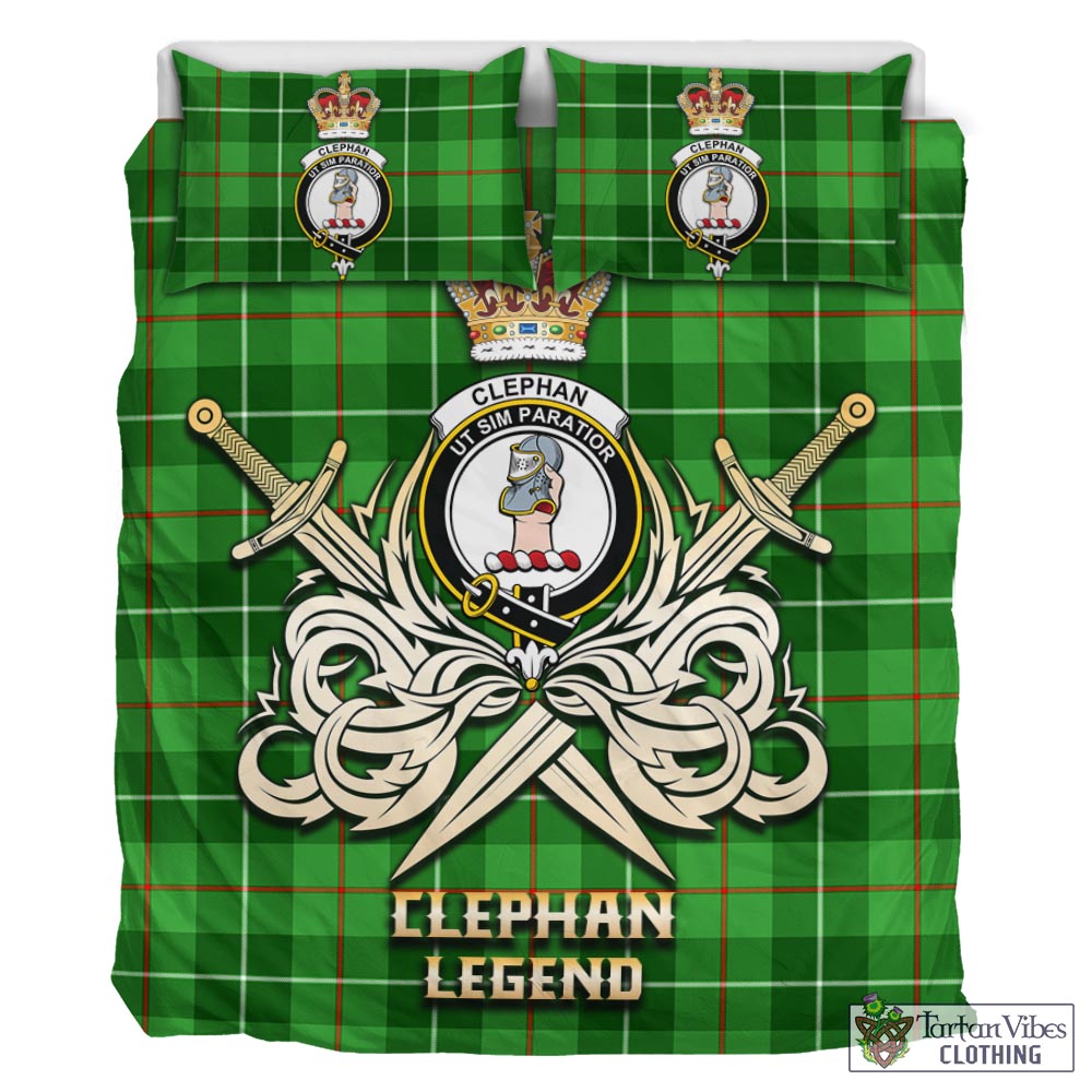Tartan Vibes Clothing Clephan Tartan Bedding Set with Clan Crest and the Golden Sword of Courageous Legacy