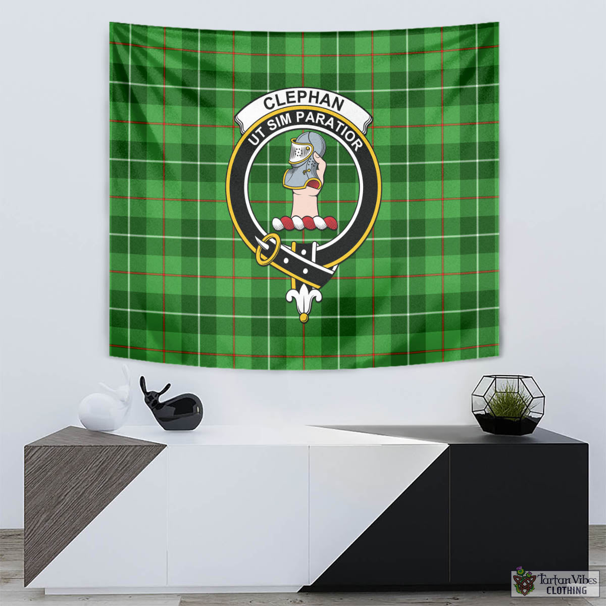 Tartan Vibes Clothing Clephan Tartan Tapestry Wall Hanging and Home Decor for Room with Family Crest