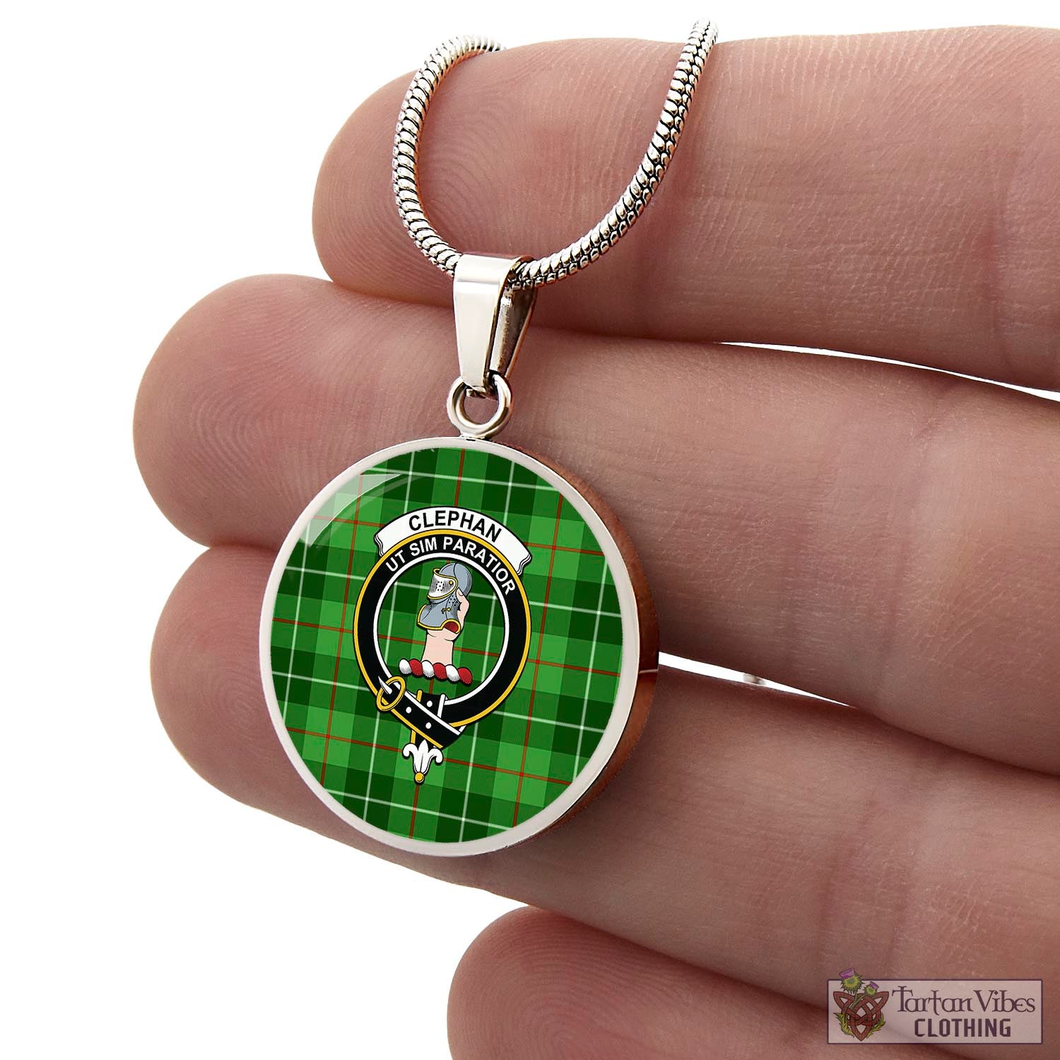 Clephane (Clephan) Tartan Circle Necklace with Family Crest - Tartan Vibes Clothing