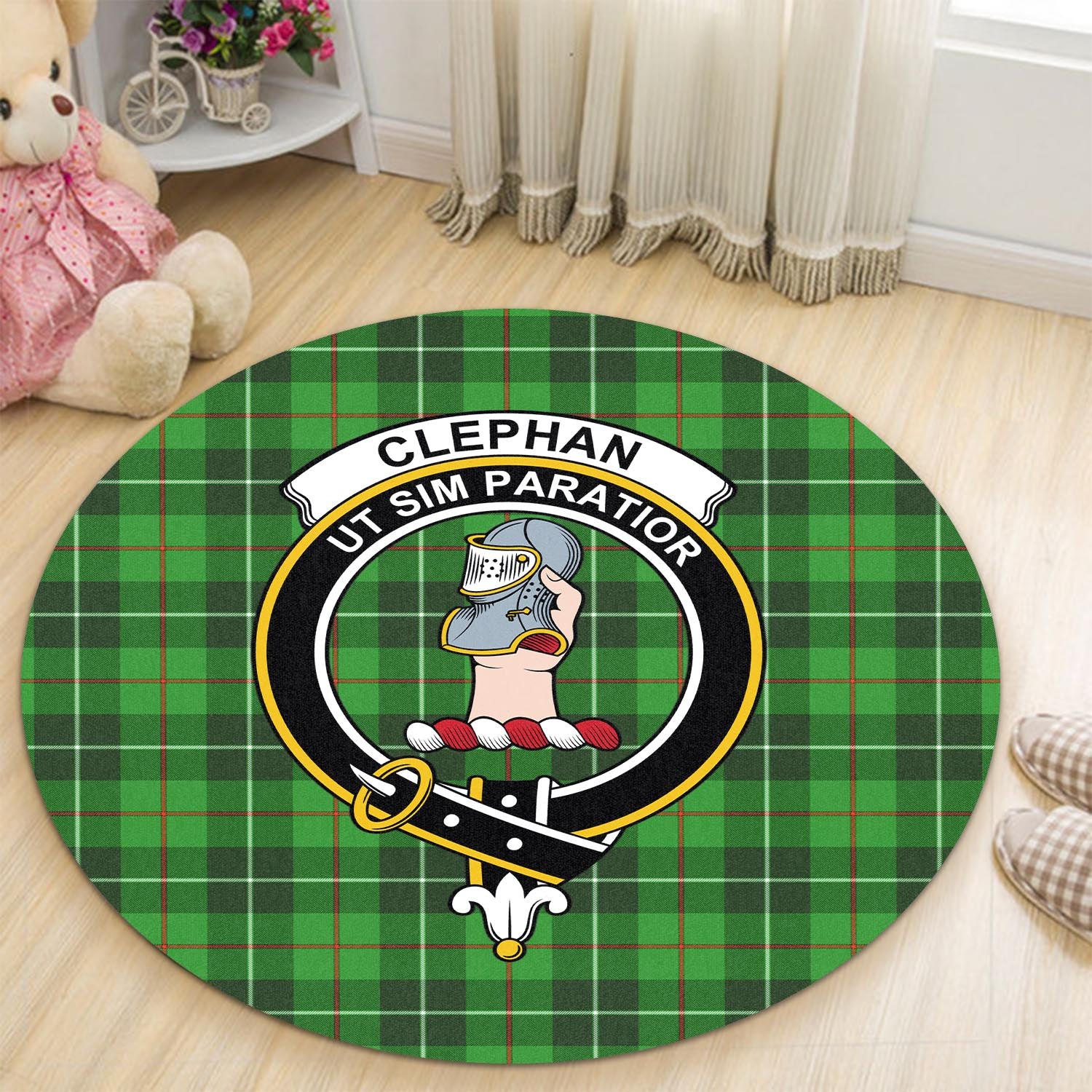 Clephane (Clephan) Tartan Round Rug with Family Crest - Tartan Vibes Clothing