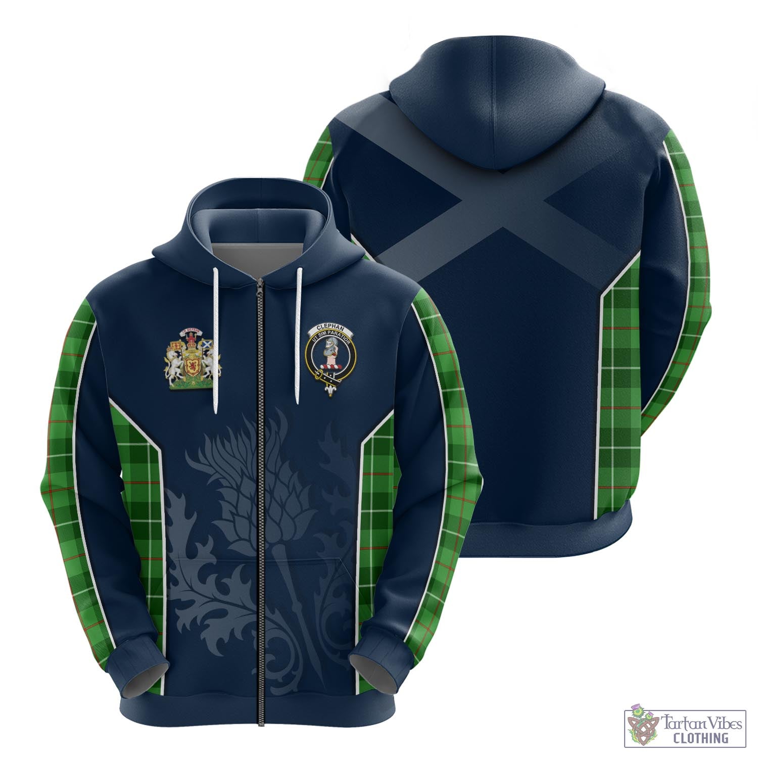 Tartan Vibes Clothing Clephan Tartan Hoodie with Family Crest and Scottish Thistle Vibes Sport Style