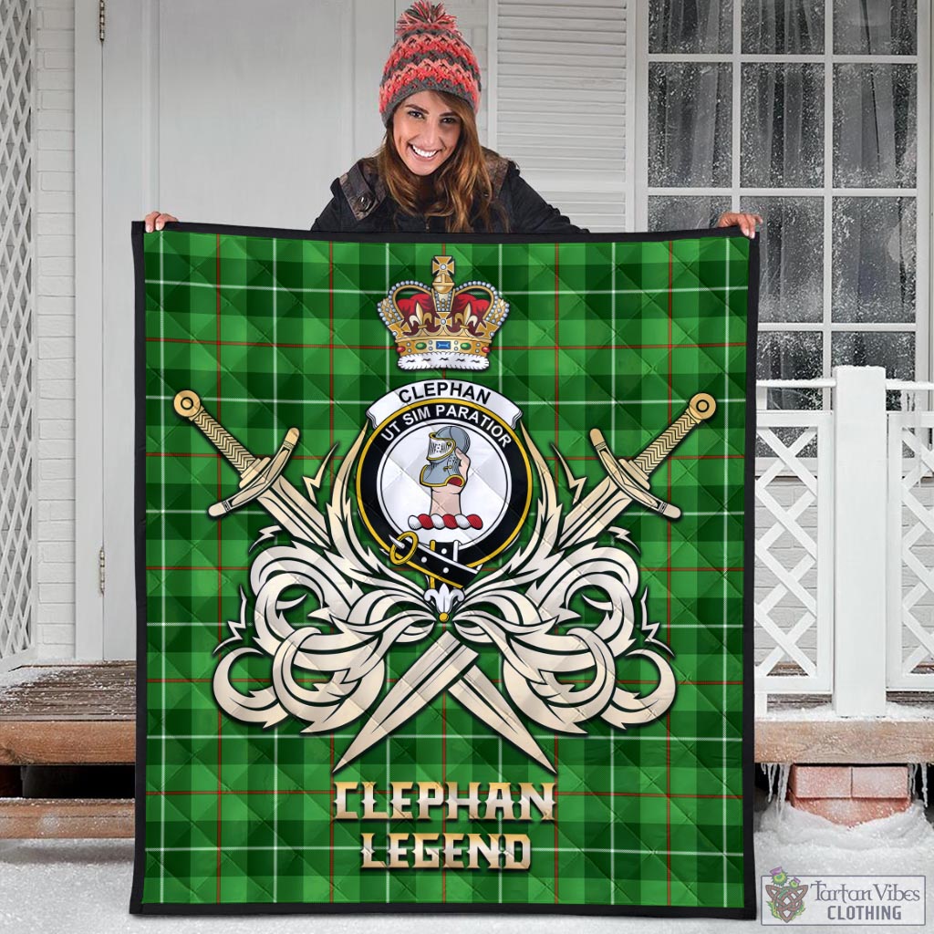 Clephane (Clephan) Tartan Quilt with Clan Crest and the Golden Sword of Courageous Legacy - Tartan Vibes Clothing