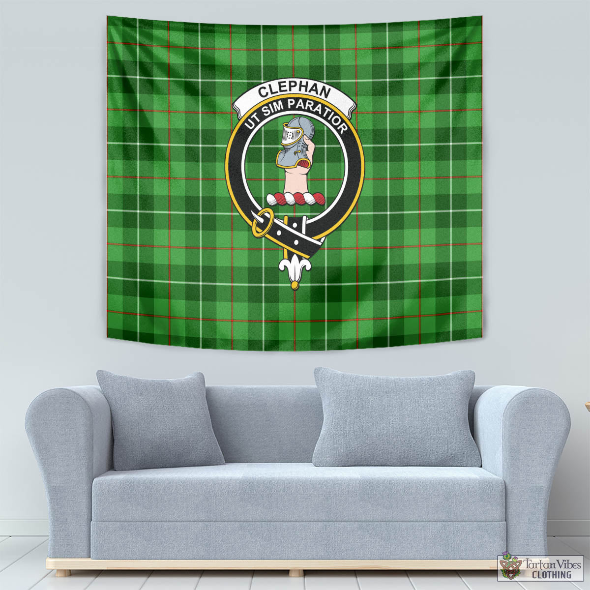 Tartan Vibes Clothing Clephan Tartan Tapestry Wall Hanging and Home Decor for Room with Family Crest