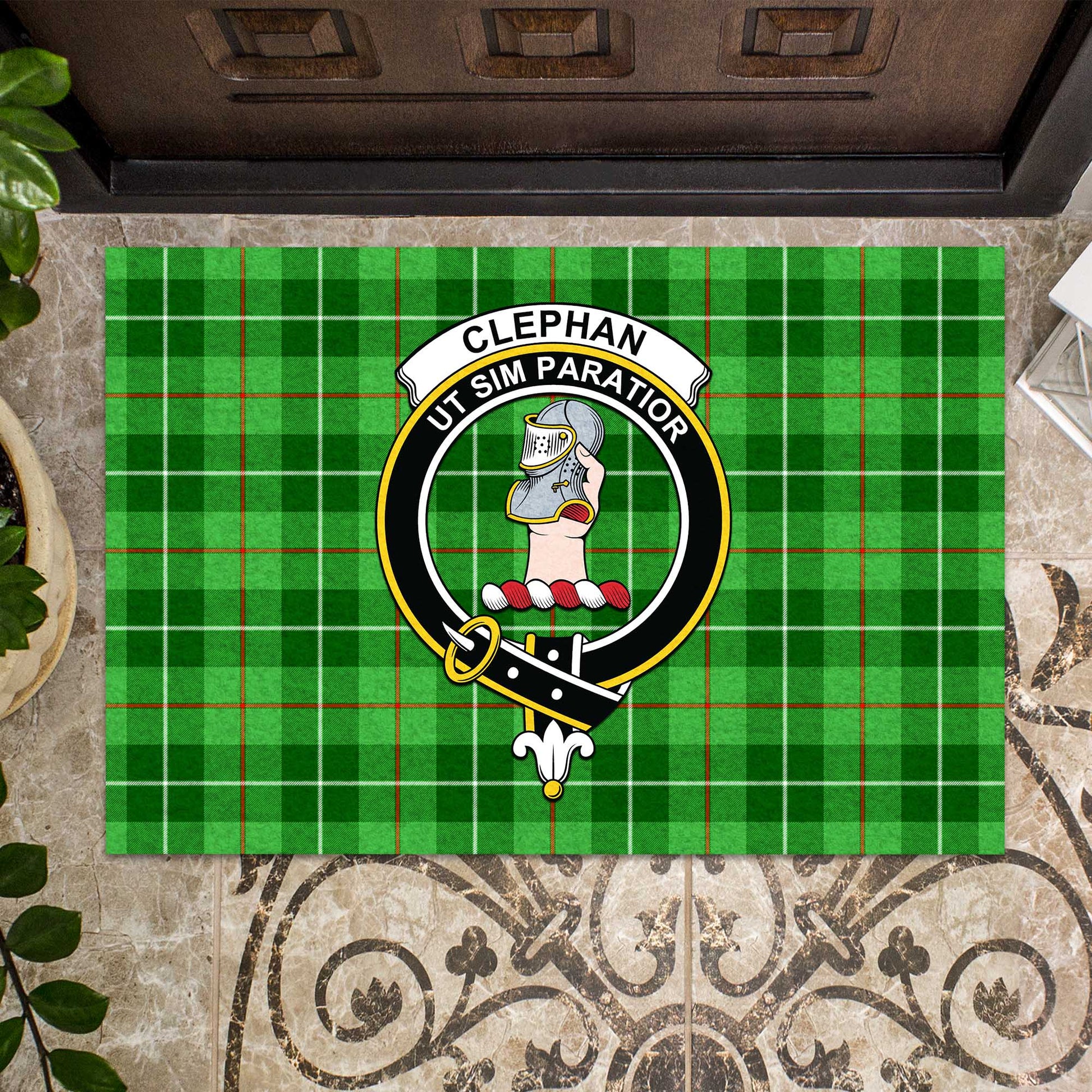 Clephane (Clephan) Tartan Rubber Doormat with Family Crest - Tartan Vibes Clothing