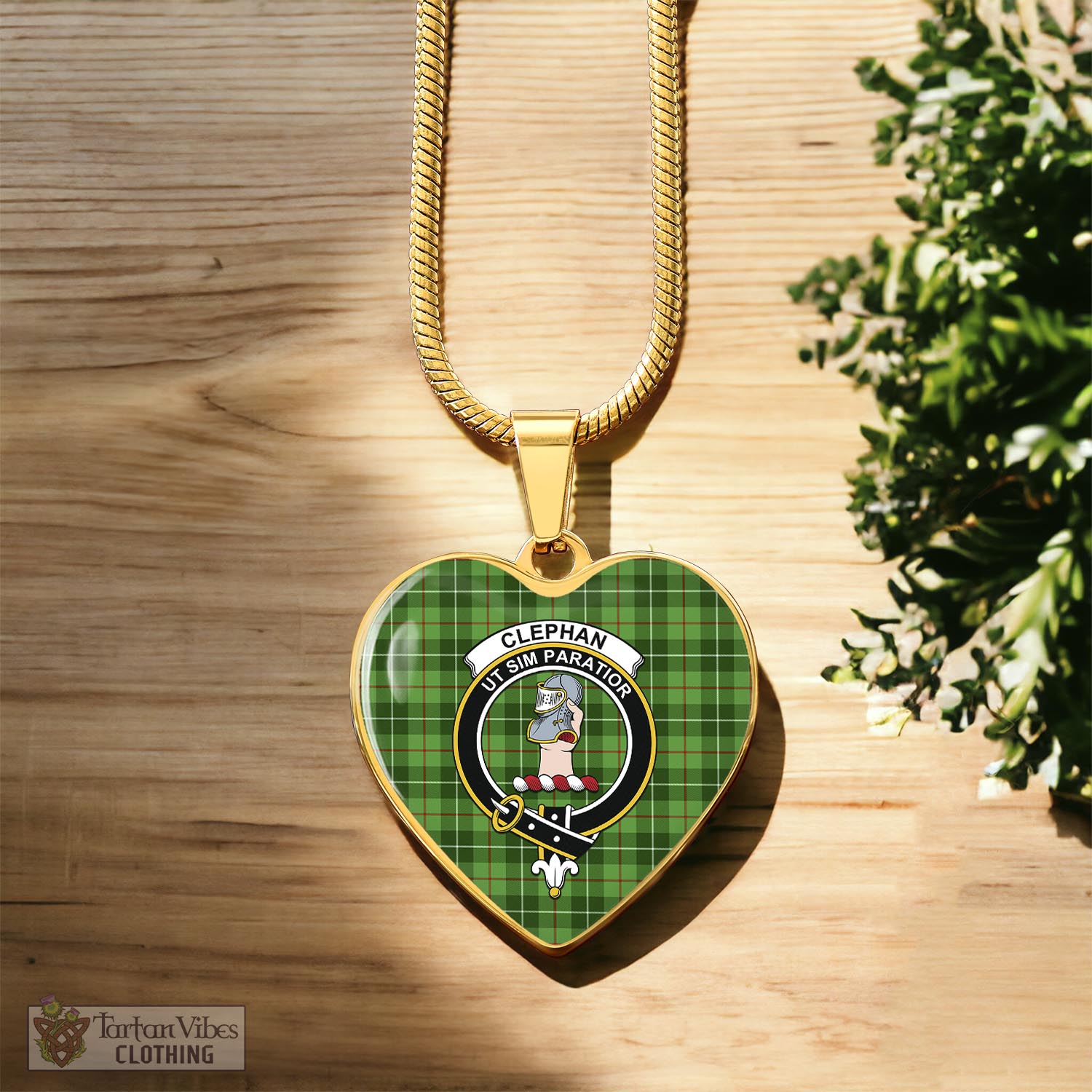 Clephane (Clephan) Tartan Heart Necklace with Family Crest Luxury Necklace (Gold) No - Tartan Vibes Clothing