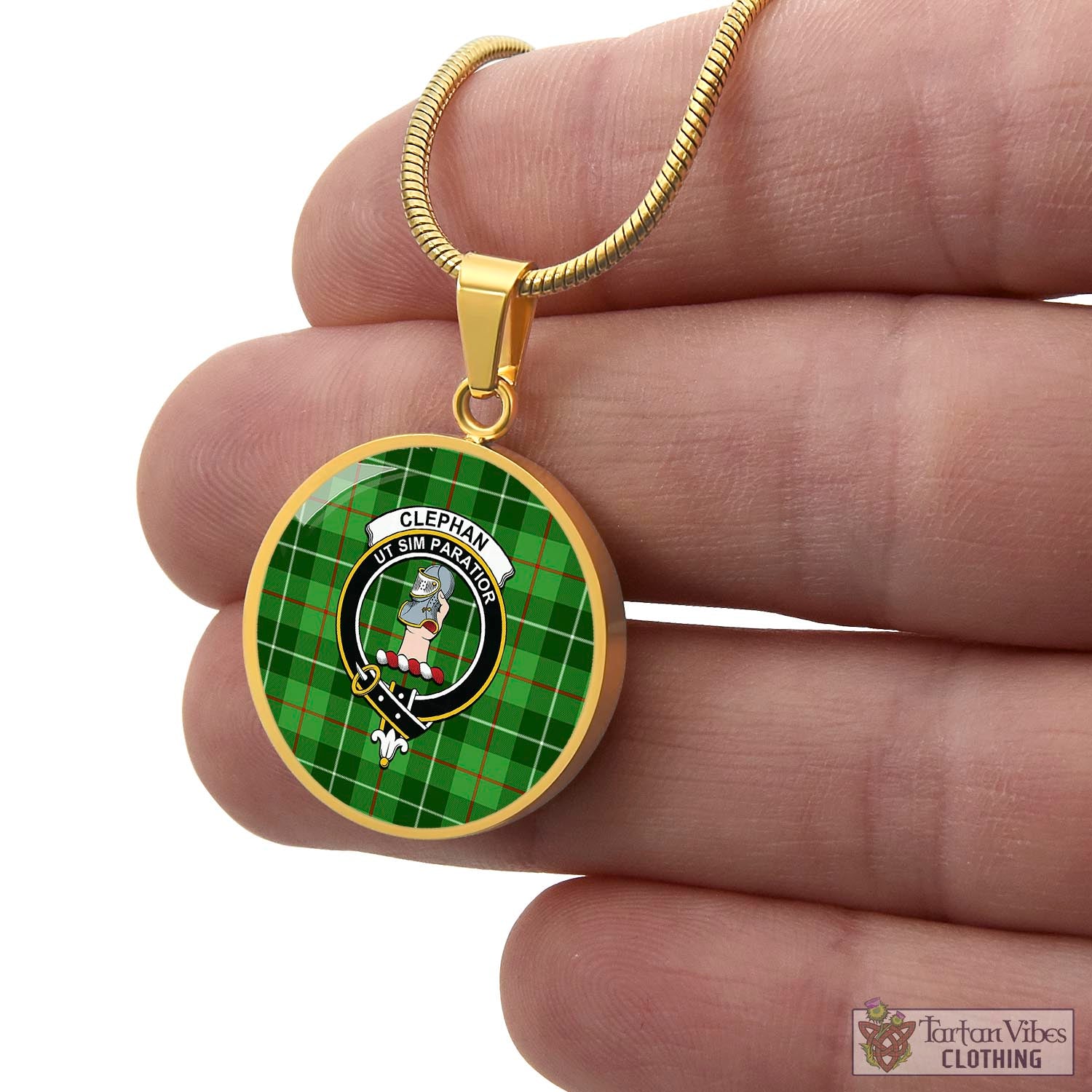 Clephane (Clephan) Tartan Circle Necklace with Family Crest - Tartan Vibes Clothing