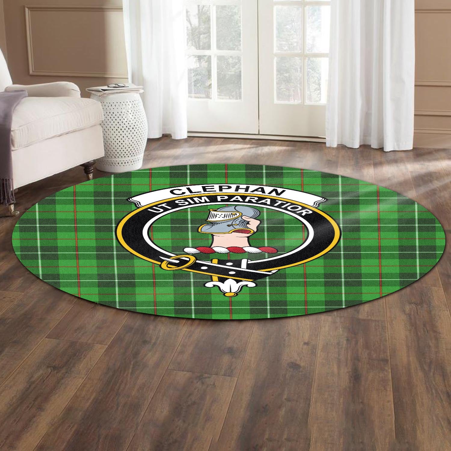 Clephane (Clephan) Tartan Round Rug with Family Crest - Tartan Vibes Clothing