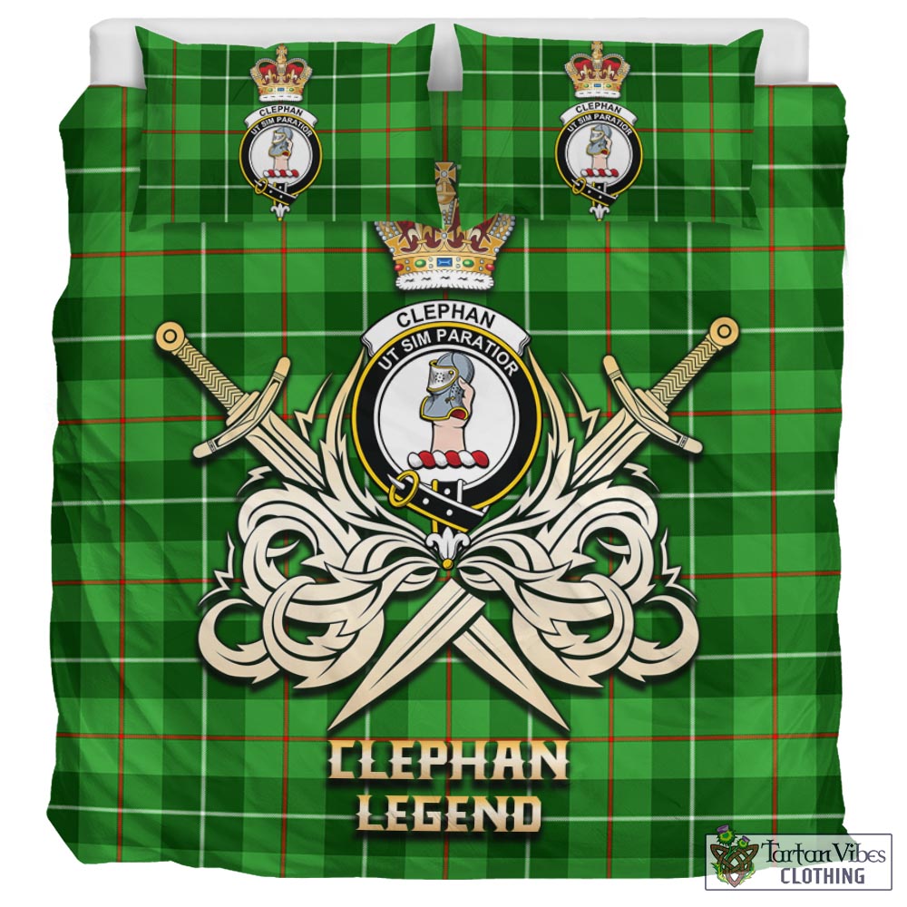Tartan Vibes Clothing Clephan Tartan Bedding Set with Clan Crest and the Golden Sword of Courageous Legacy
