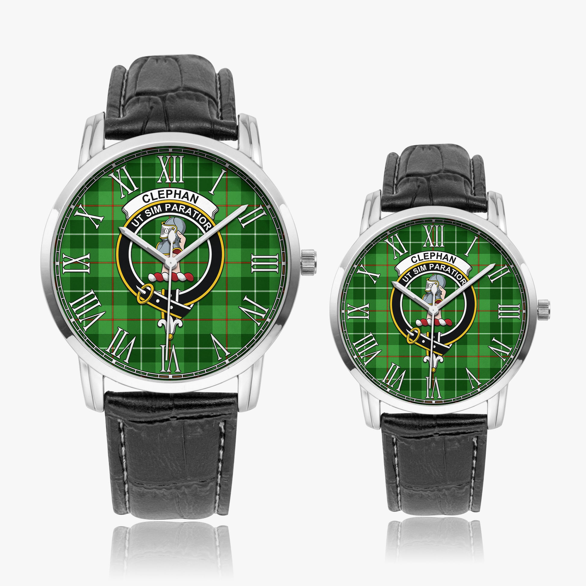 Clephane (Clephan) Tartan Family Crest Leather Strap Quartz Watch - Tartan Vibes Clothing