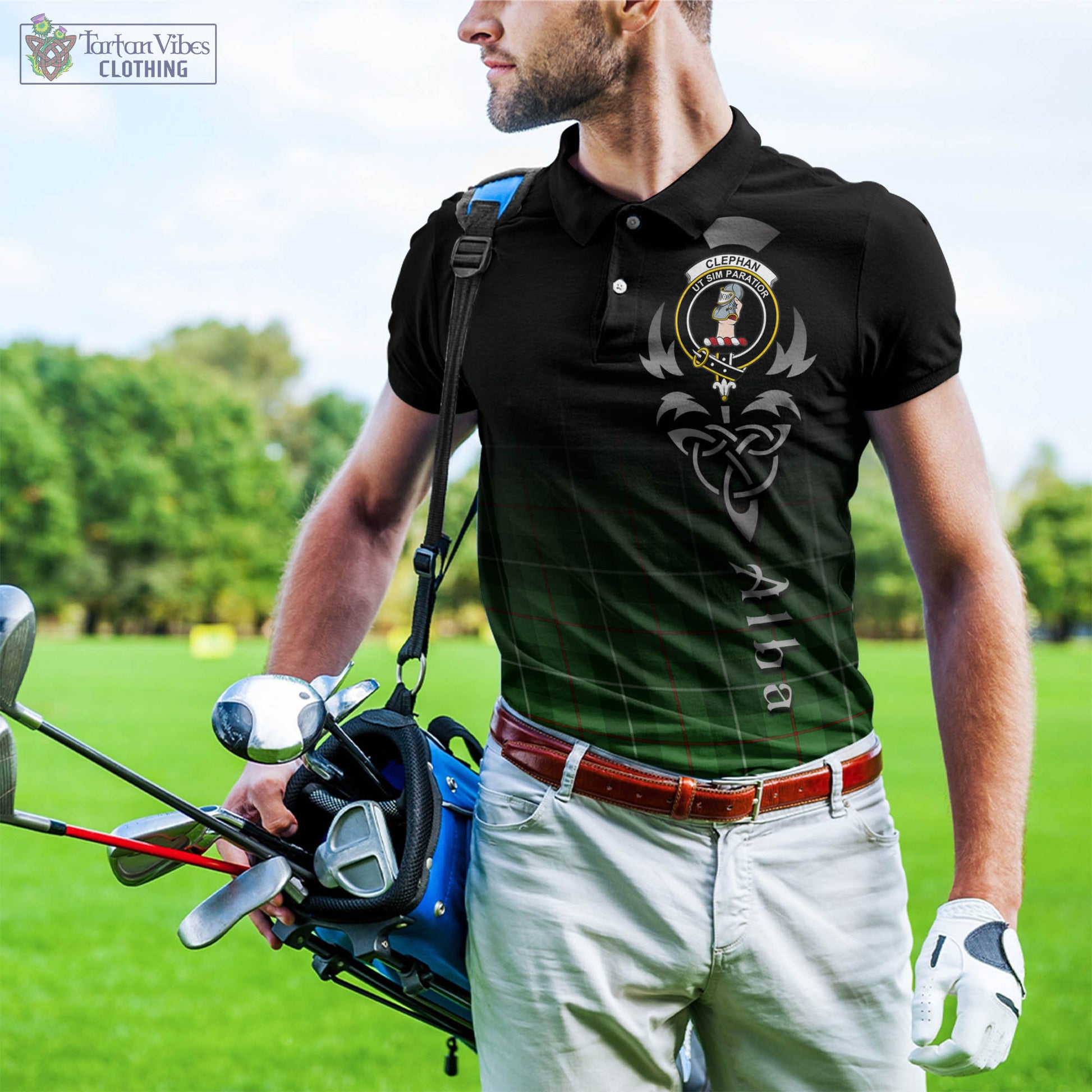 Clephane (Clephan) Tartan Polo Shirt Featuring Alba Gu Brath Family Crest Celtic Inspired - Tartan Vibes Clothing