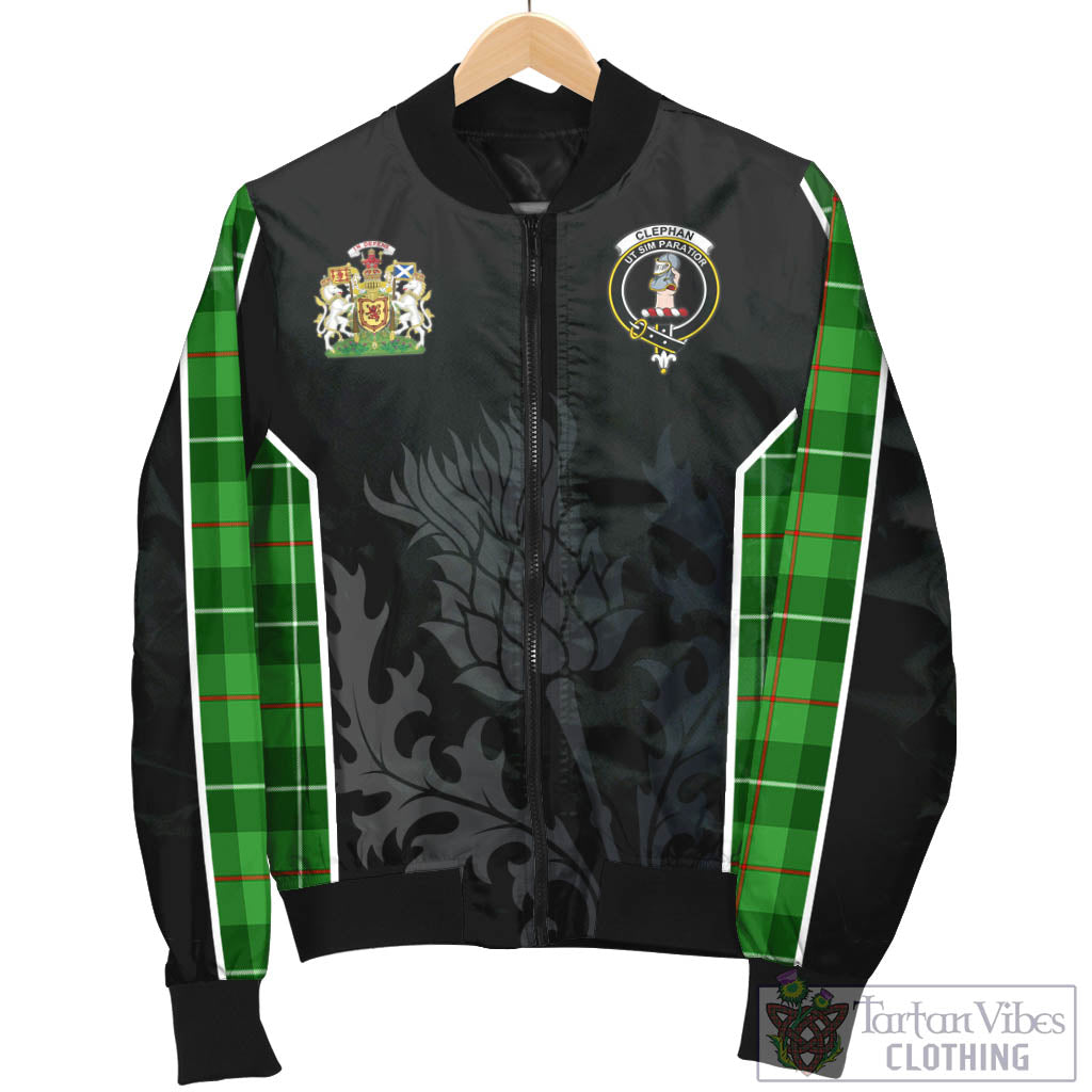 Clephane (Clephan) Tartan Bomber Jacket with Family Crest and Scottish Thistle Vibes Sport Style - Tartan Vibes Clothing