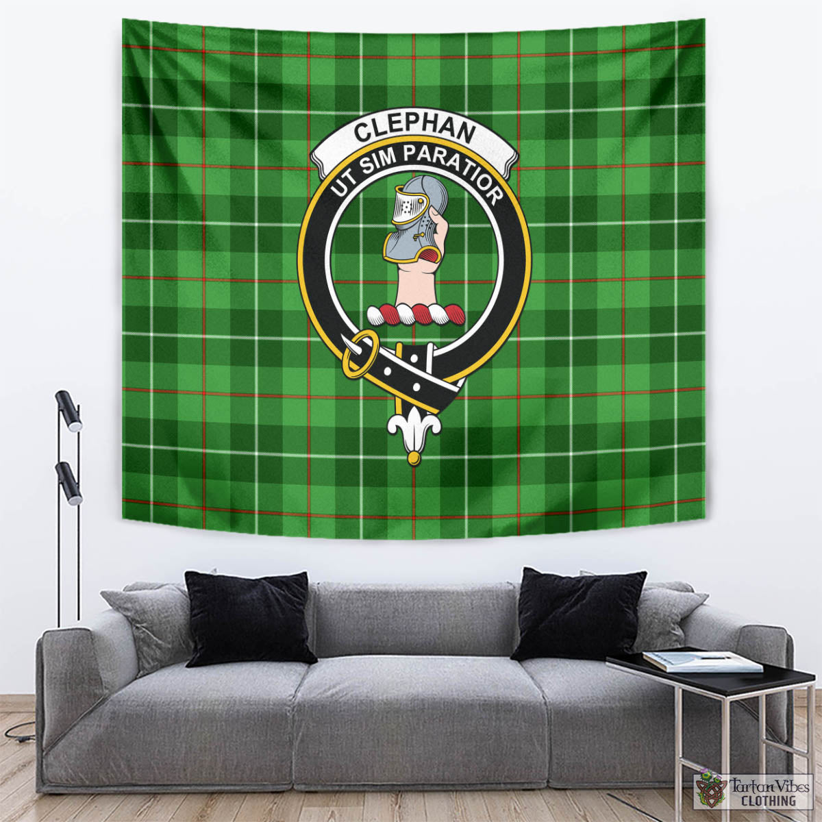 Tartan Vibes Clothing Clephan Tartan Tapestry Wall Hanging and Home Decor for Room with Family Crest