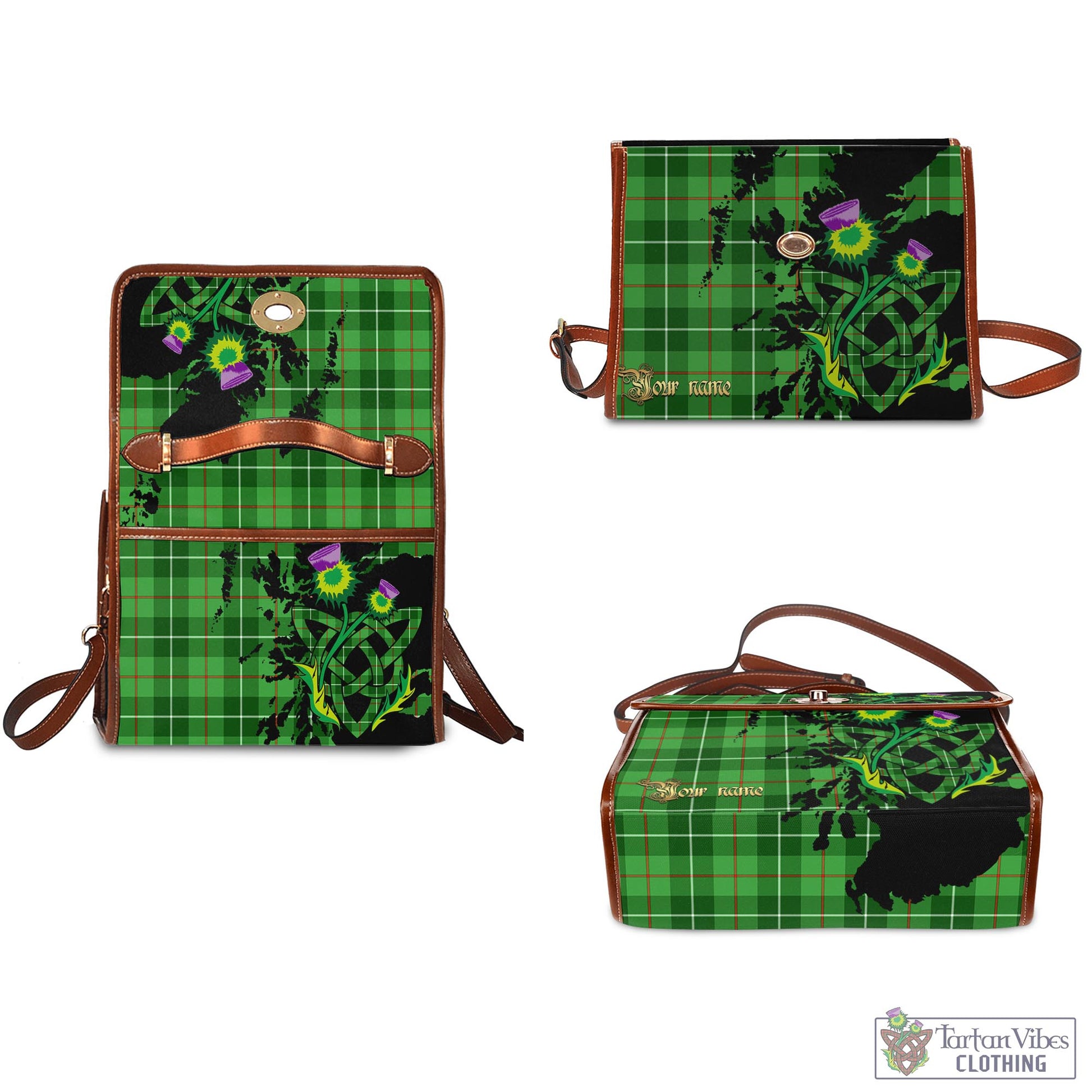 Tartan Vibes Clothing Clephan Tartan Waterproof Canvas Bag with Scotland Map and Thistle Celtic Accents