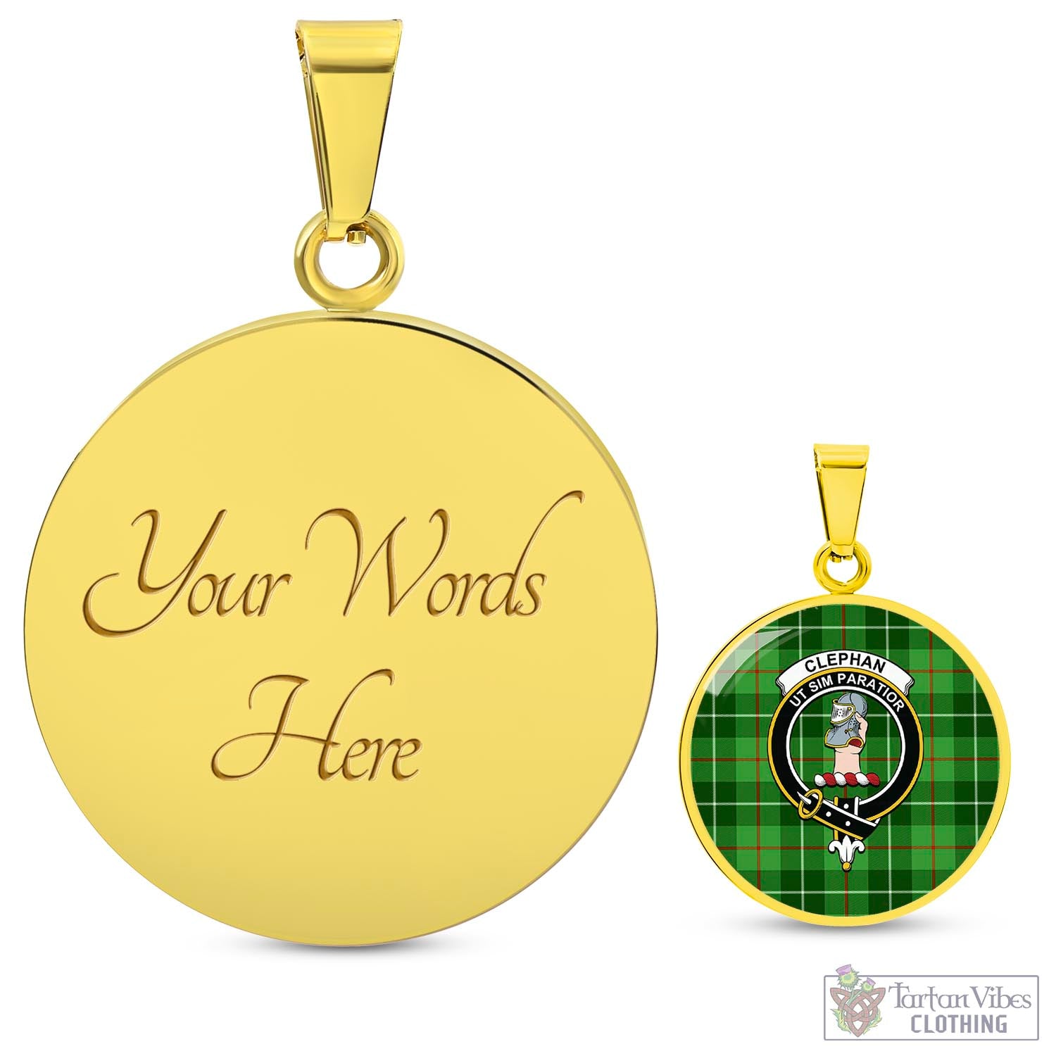 Clephane (Clephan) Tartan Circle Necklace with Family Crest Luxury Necklace (Gold) Yes - Tartan Vibes Clothing