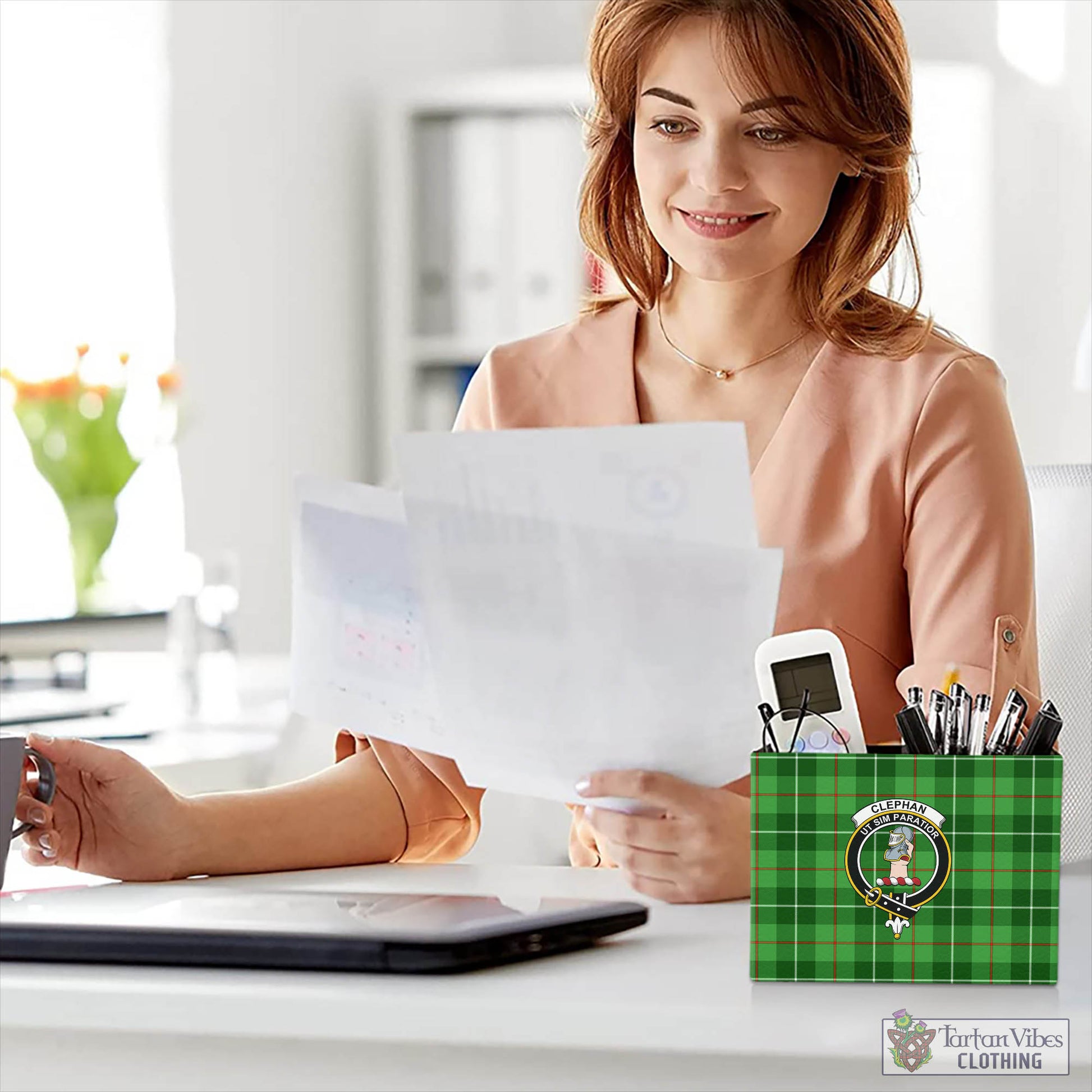 Clephane (Clephan) Tartan Pen Holder with Family Crest - Tartan Vibes Clothing