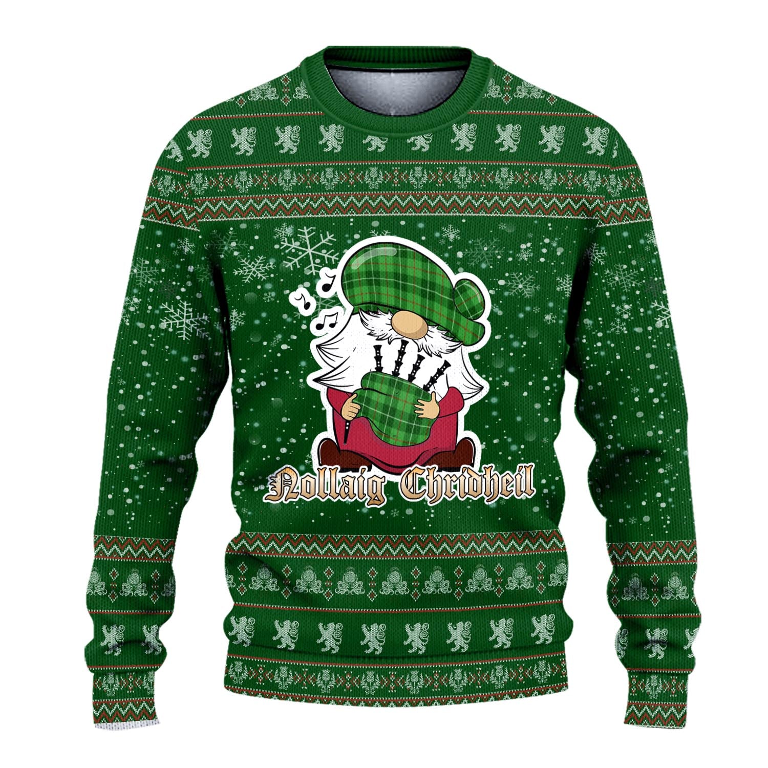 Clephan Clan Christmas Family Knitted Sweater with Funny Gnome Playing Bagpipes - Tartanvibesclothing