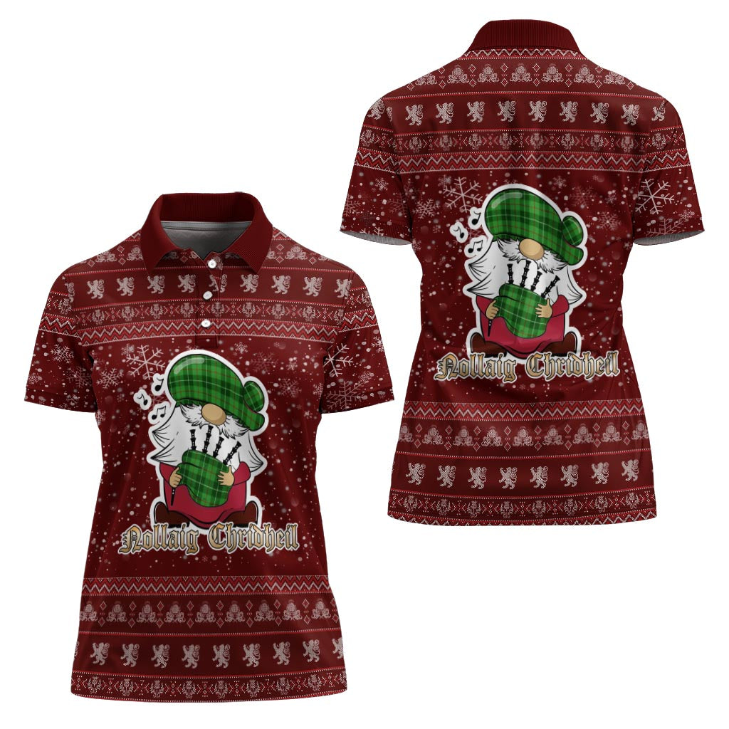 Clephan Clan Christmas Family Polo Shirt with Funny Gnome Playing Bagpipes Women's Polo Shirt Red - Tartanvibesclothing