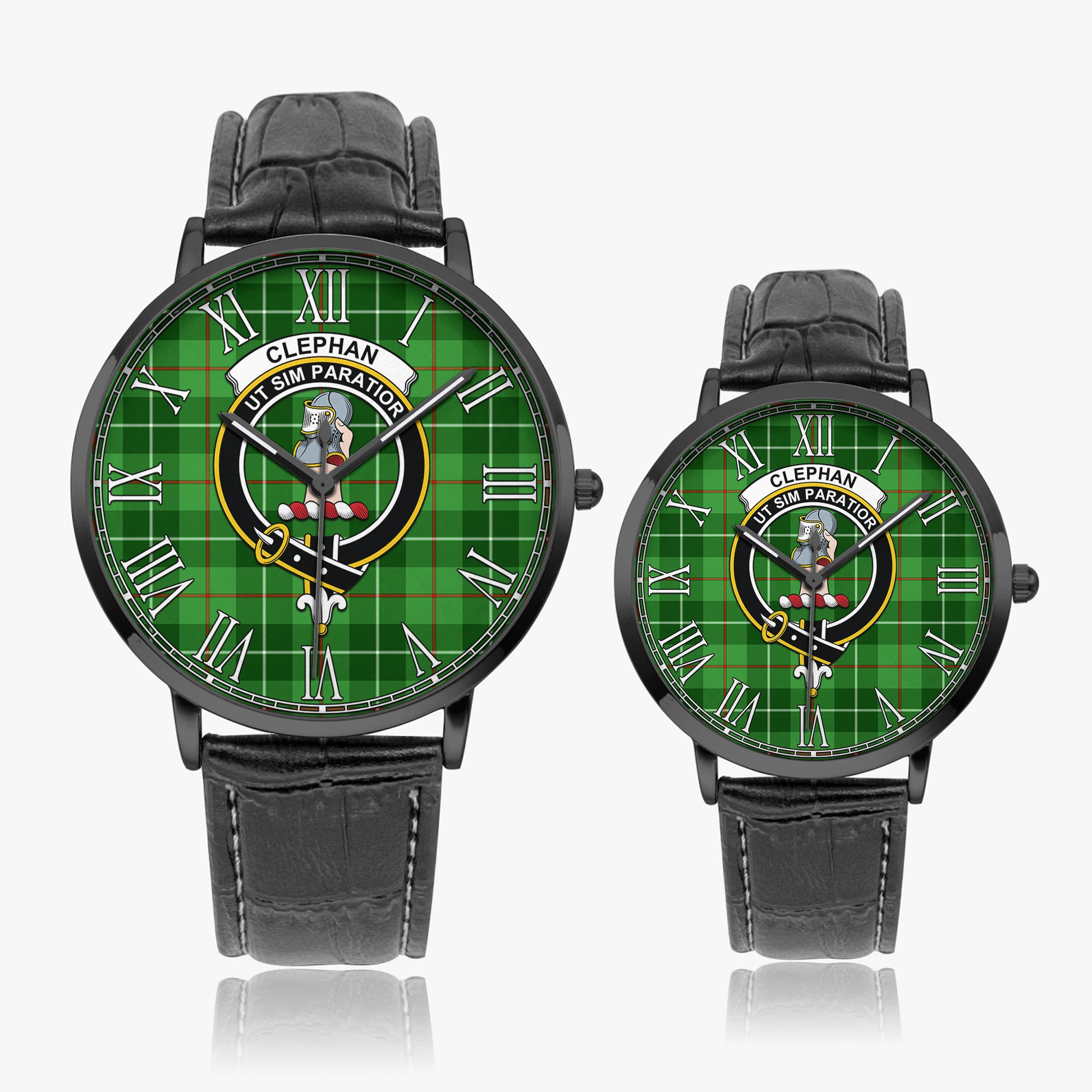 Clephane (Clephan) Tartan Family Crest Leather Strap Quartz Watch - Tartan Vibes Clothing