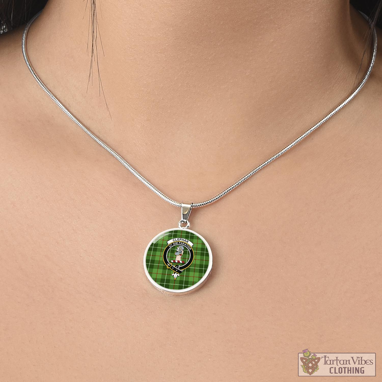 Clephane (Clephan) Tartan Circle Necklace with Family Crest - Tartan Vibes Clothing
