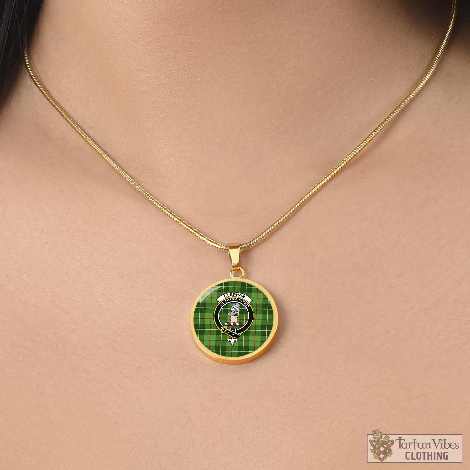 Tartan Vibes Clothing Clephan Tartan Circle Necklace with Family Crest
