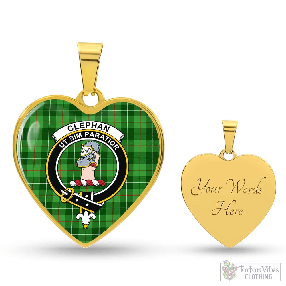 Clephane (Clephan) Tartan Heart Necklace with Family Crest Luxury Necklace (Gold) Yes - Tartan Vibes Clothing