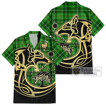 Clephane Tartan Short Sleeve Button Shirt with Family Crest Celtic Wolf Style Kid - Tartan Vibes Clothing