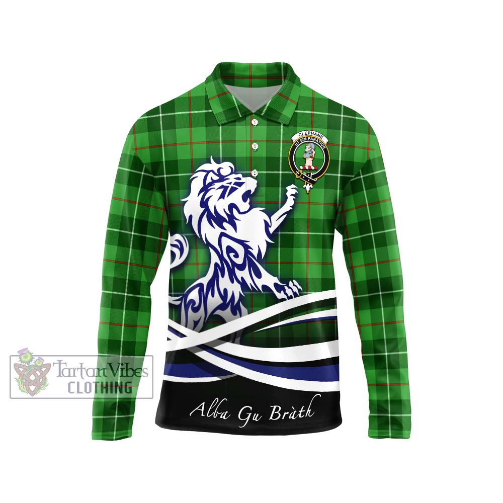 Clephane Tartan Long Sleeve Polo Shirt with Alba Gu Brath Regal Lion Emblem Unisex - Tartanvibesclothing Shop