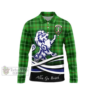 Clephane Tartan Long Sleeve Polo Shirt with Alba Gu Brath Regal Lion Emblem Unisex - Tartanvibesclothing Shop