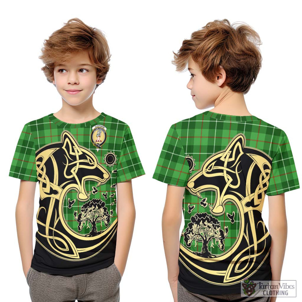 Clephane Tartan Kid T-Shirt with Family Crest Celtic Wolf Style Youth XL Size14 - Tartan Vibes Clothing