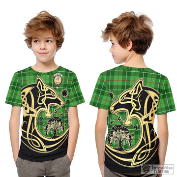 Clephane Tartan Kid T-Shirt with Family Crest Celtic Wolf Style Youth XL Size14 - Tartan Vibes Clothing